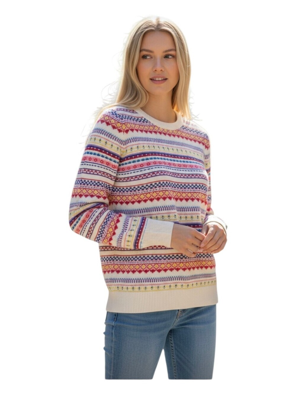 GAP Womens Colorful Fair Isle Cotton Lightweight Crewneck Sweater Size Small